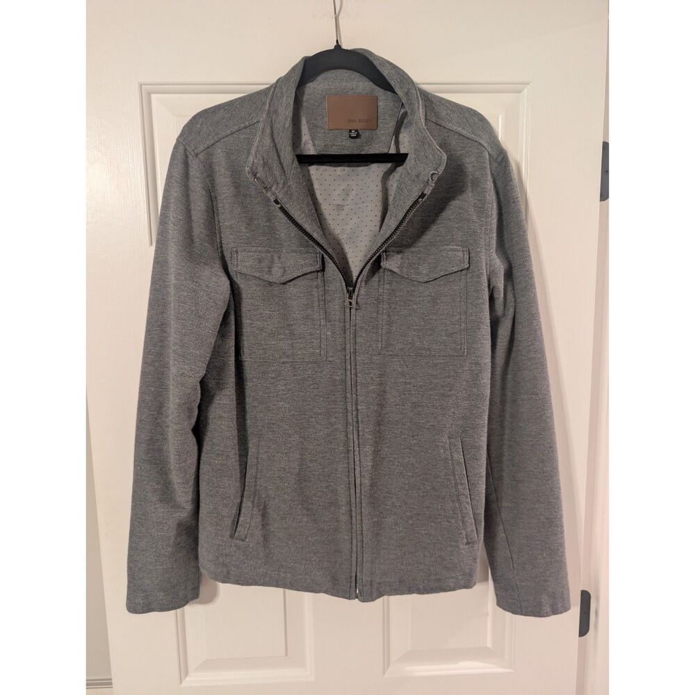 Civil Society Men's Gray Herringbone Full Zip Shirt Jacket Size M